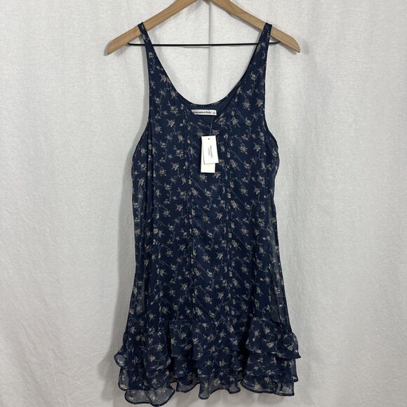 Abercrombie & Fitch Dresses & Skirts - Abercrombie & Fitch Blue Floral Ruffle Hem Vneck Sleeveless Mini Dress Sz L Boho